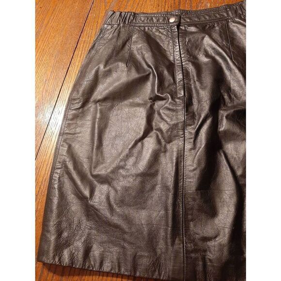 Sz 12 Brandon Thomas Black Leather Pencil Skirt Midi Mini Elastic Side Rear Zip - Picture 6 of 7